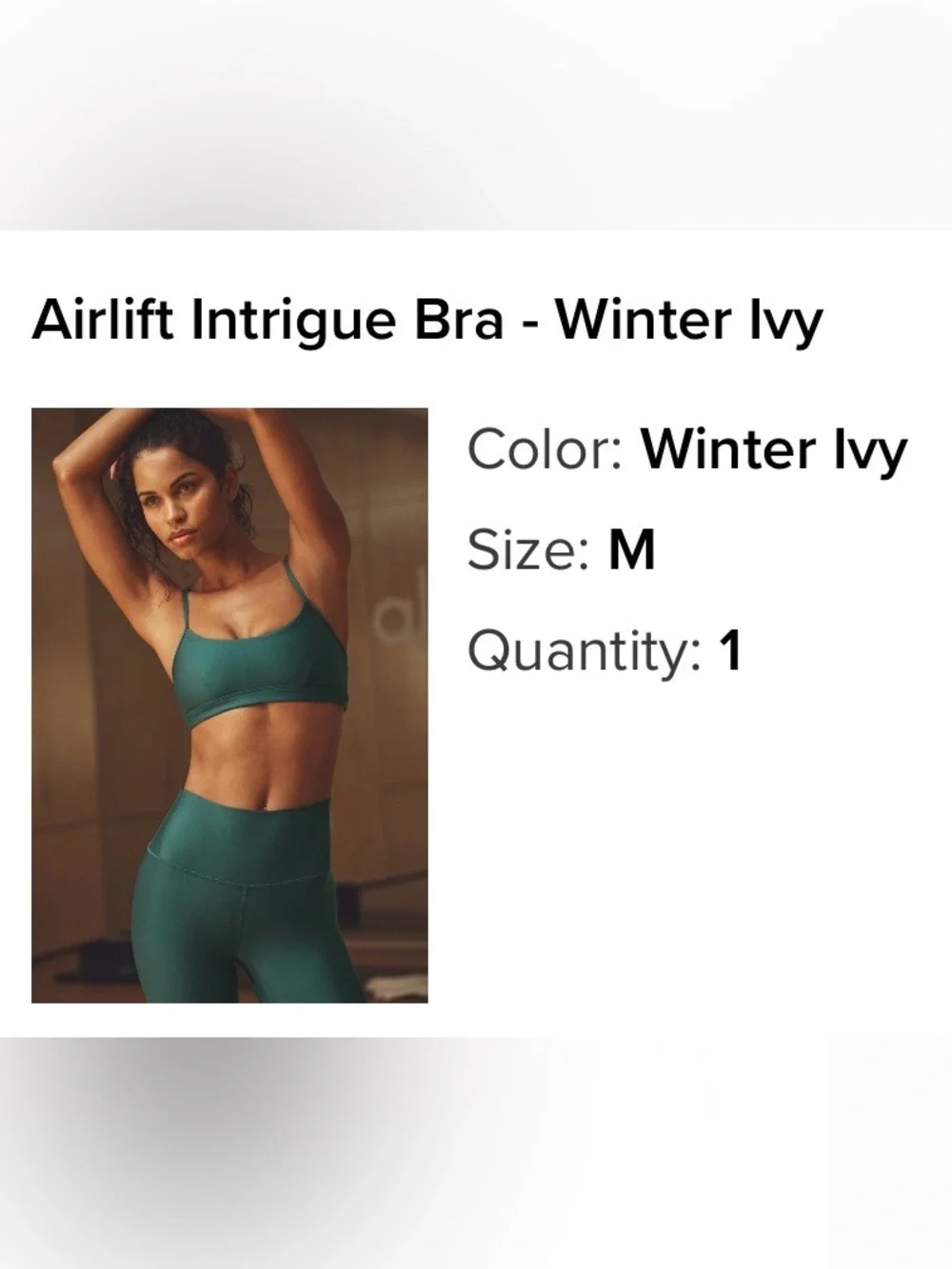 NWT Alo Yoga Airlift Intrigue Bra size medium winter ivy green
